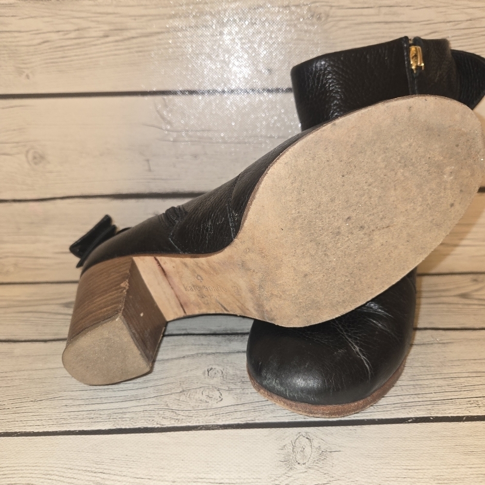 Kate Spade New York Black Leather Ankle Boots Block Heel Zip Women’s 9m - Picture 12 of 13